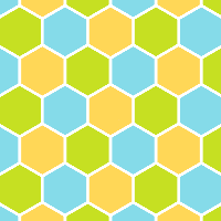 A hex grid regularly colored with 3 colors.