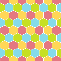 A hex grid with a regular pattern using four colors.