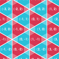 A hexagon grid superimposed on a triangular grid, with triangles colored regularly with two colors.