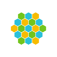 A hexagon made up of hexagons of different colours in a pattern