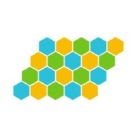 A parallelogram made up of hexagons of different colours in a pattern