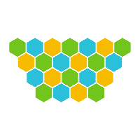 A polygon made up of hexagons of different colours in a pattern.