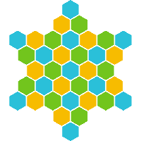 A star made up of different coloured hexagons in a pattern