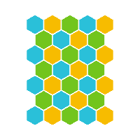 A thin rectangle made up of hexagons of different colours in a pattern.