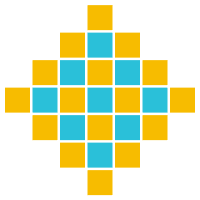 A diamond made up of coloured squares in a pattern