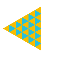 An upward-pointing triangle made up of a pattern of blue and yellow triangles.